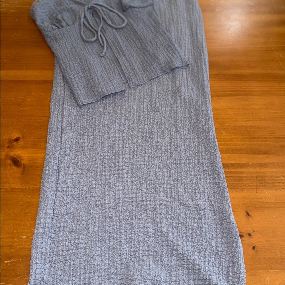 See You Monday textured tie Cami Maxi Skirt Set M NWOT Grey Blue Beachy Resort - Picture 2 of 16